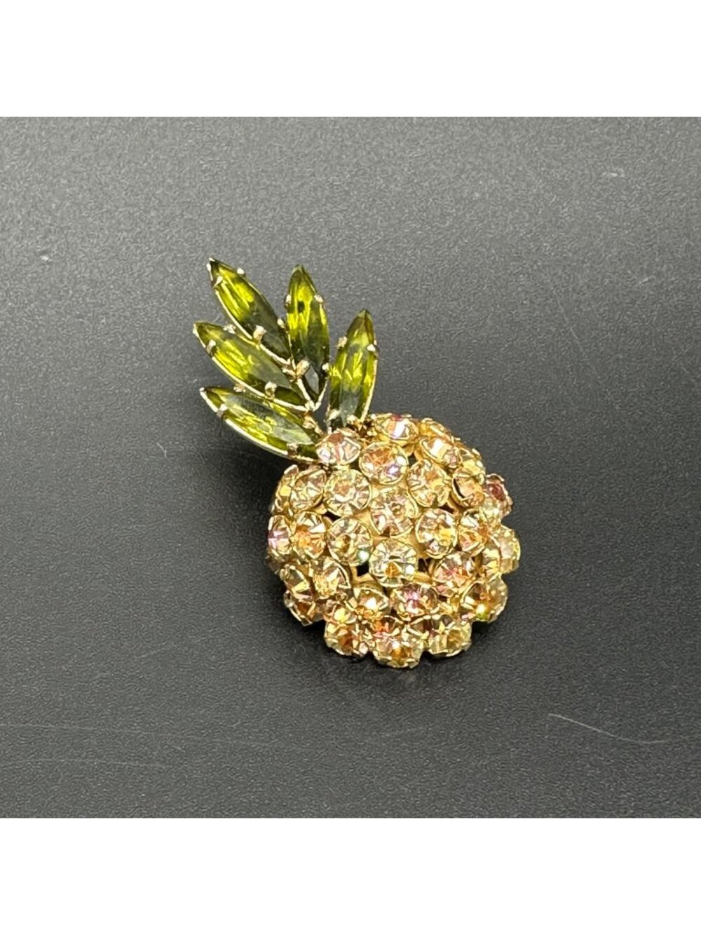 Schreiner Pineapple Brooch Pin Rhinestone Domed Cluster Mid Century Unsigned Vtg